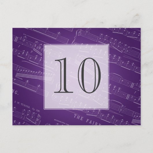 Élégante feuille de numéro de table Musique violet (Devant)