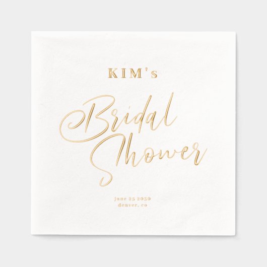 Élégante feuille d'or script douche de mariée (Recto)
