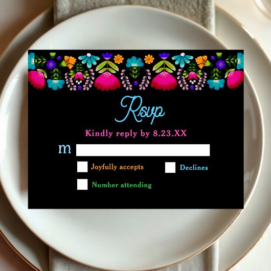 Elegante fiesta bruiloft reactie RSVP kaartje