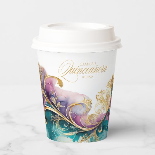 Elegante Fiesta Quinceanera Welkom ID1029 Papieren Bekers (Voorkant)