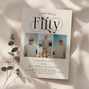 Elegante FIFTY 3 fotocollage 50ste verjaardag Kaart