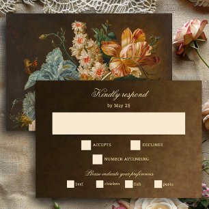 Elegante Fijne Kunst Bloemstuk Stilleven Bruiloft RSVP Kaartje