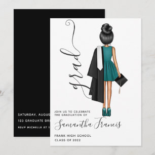 Élégante Fille Graduation Party Invit Invitation