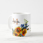 Élégante fille Sunflower Jaune Nom Monogramme Mug (Devant gauche)