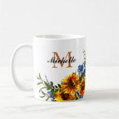Élégante fille Sunflower Jaune Nom Monogramme Mug (Gauche)