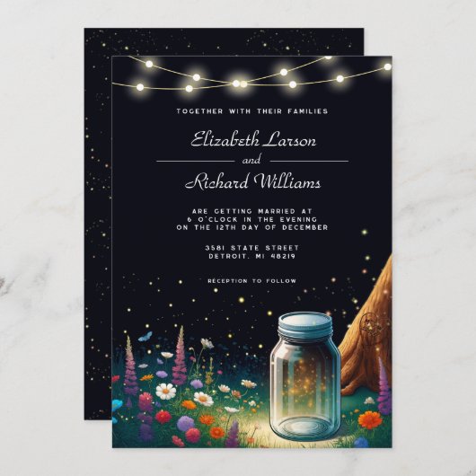 Elegante Firefly rustieke bruiloft uitnodiging (Voorkant / Achterkant)