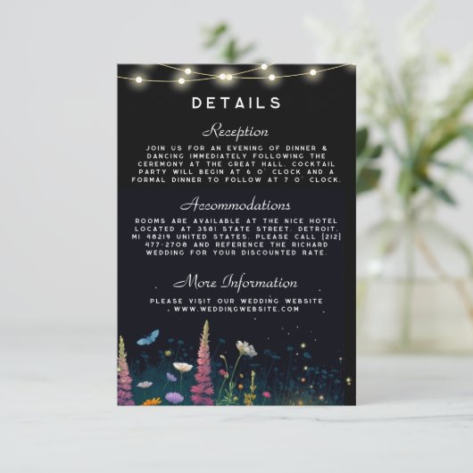 Elegante Firefly rustieke bruiloft uitnodiging Informatiekaartje (Staand voorkant)