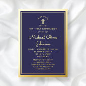 Elegante First Communion Navy Blue Boy Gold Folie Uitnodiging