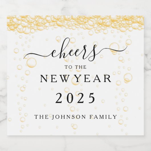 Elegante Fizz Bubbles juicht oudejaarsavond Sparkling Wijnetiket (Enkel label)