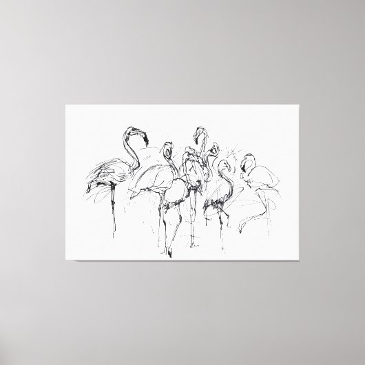 Elegante Flamingo Flock Sketch - Premium Canvas Afdruk (Voorkant)