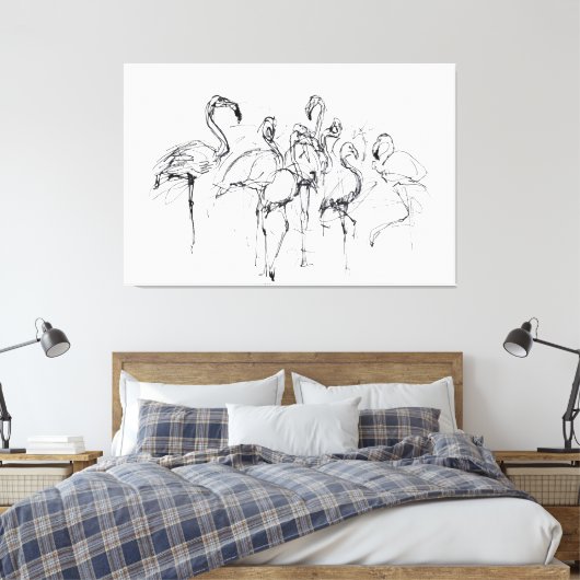 Elegante Flamingo Flock Sketch - Premium Canvas Afdruk (Insitu (Slaapkamer))