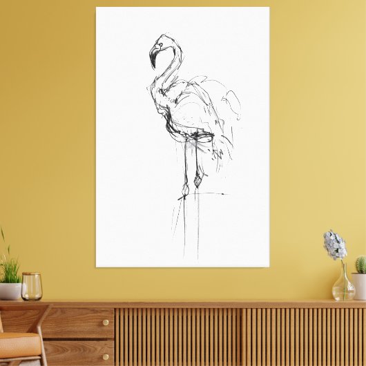 Elegante Flamingo Portrait Sketch - Premium Canvas Afdruk (Insitu (Woonkamer))