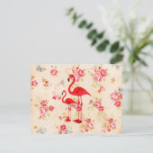 elegante flamingos rode rozen floraal briefkaart (Staand voorkant)