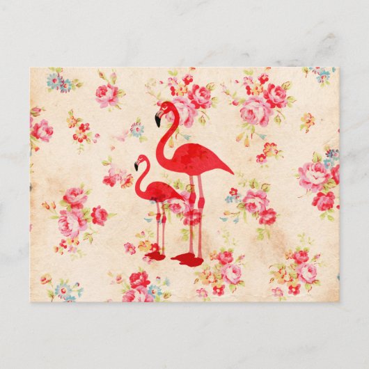 elegante flamingos rode rozen floraal briefkaart (Voorkant)