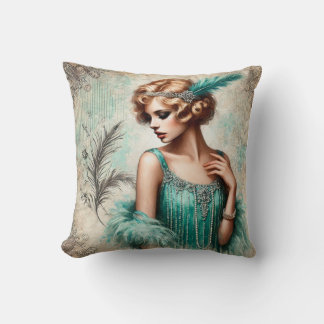 Elegante flapper dame in een turquois jurk, jaren  kussen
