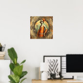 Elegante Flapper Lady in een Oranje jurk, Art Deco Poster (Thuiskantoor)