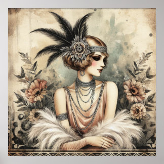 Elegante Flapper Lady uit de jaren twintig Poster