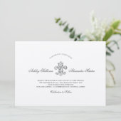 Elegante Fleur de Lis Bruiloft Combo Kaart (Staand voorkant)