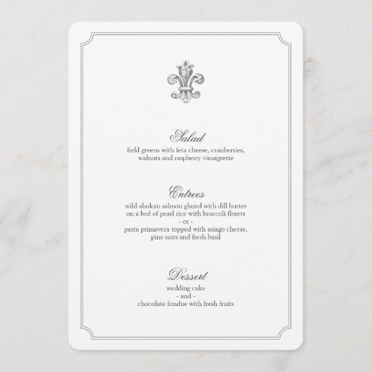 Elégante Fleur de Lis Menu Mariage 2 (Devant)