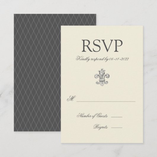 Elegante Fleur de Lis Trouw-RSVP RSVP Kaartje (Voorkant / Achterkant)