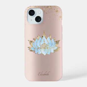 Élégante Fleur de Lotus Bleue Classeuse en Or Rose