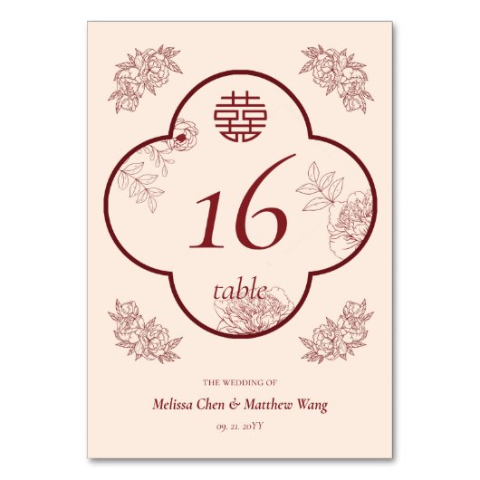 Élégante Fleur Double Mariage Xi Numéro de table (Par défaut)