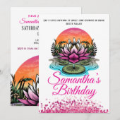 Elégante Fleur Lotus Invitation Anniversaire (Devant / Derrière)