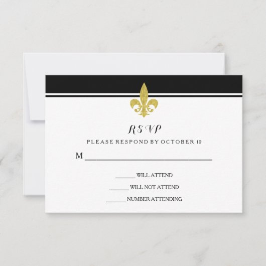 Elégante fleur or de Lis noir et blanc RSVP (Devant)