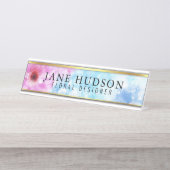 Élégante Fleur Or Moderne Bureau Nom Plaque (Devant)