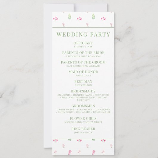 Élégante Fleur Rose Fleurit Programmes de mariage (Dos)