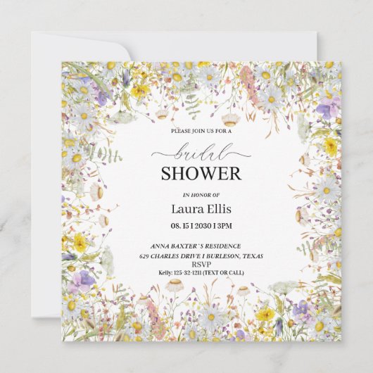 Elégante fleur sauvage florale nuptiale invitation (Devant)