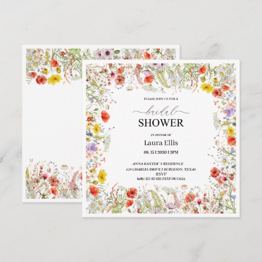 Elégante fleur sauvage florale nuptiale invitation (Devant / Derrière)