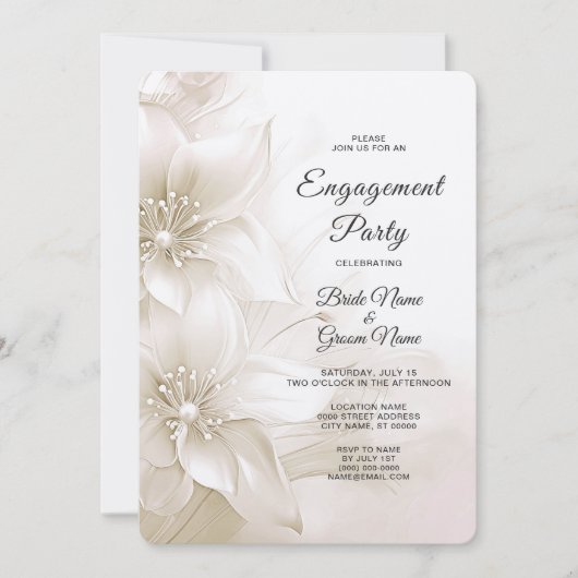 Elégante Fleurs blanches d'ivoire Invitation Fianç (Devant)