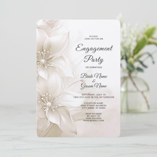 Elégante Fleurs blanches d'ivoire Invitation Fianç (Debout devant)