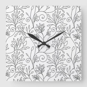 Élégante fleurs blanches noires Horloge murale