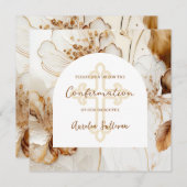 Elégante Fleurs Brown Confirmation Invitation (Devant / Derrière)