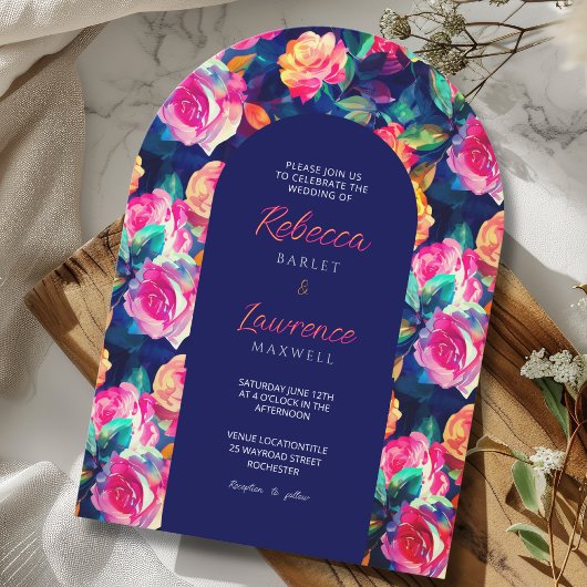 Elégante fleurs colorées mariage invitation à l'ar