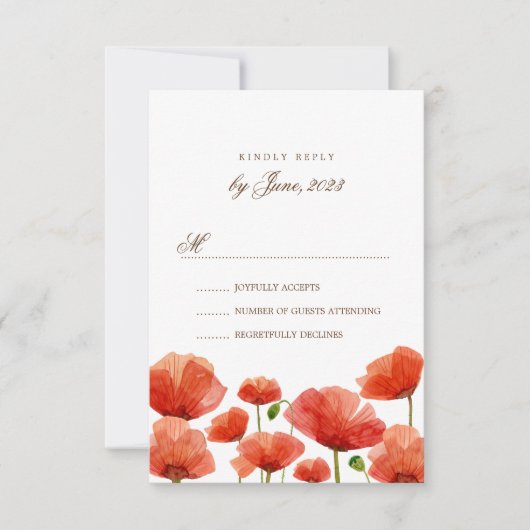 Elégante Fleurs de Pavot Rouge Mariage RSVP (Devant)