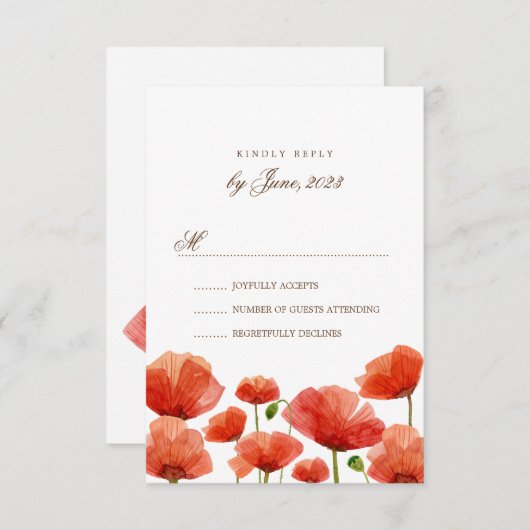Elégante Fleurs de Pavot Rouge Mariage RSVP (Devant / Derrière)