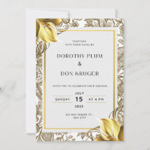 Elégante Fleurs d'or Invitations de mariage