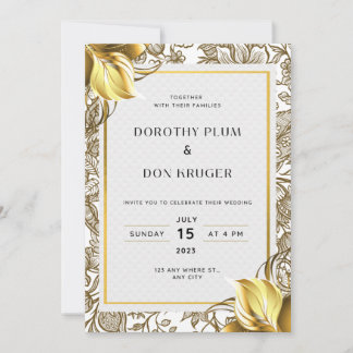 Elégante Fleurs d'or Invitations de mariage