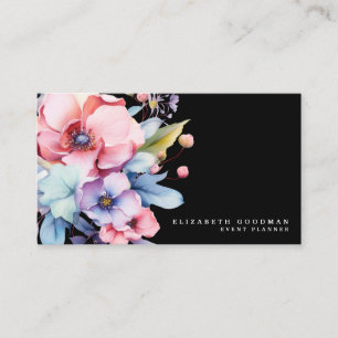 Elégante Fleurs Douces Cartes de visite noirs