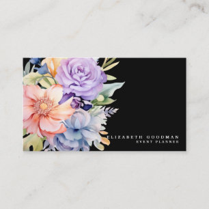 Elégante Fleurs Douces Cartes de visite noirs