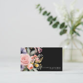 Elégante Fleurs Douces Cartes de visite noirs (Debout devant)