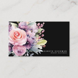 Elégante Fleurs Douces Cartes de visite noirs