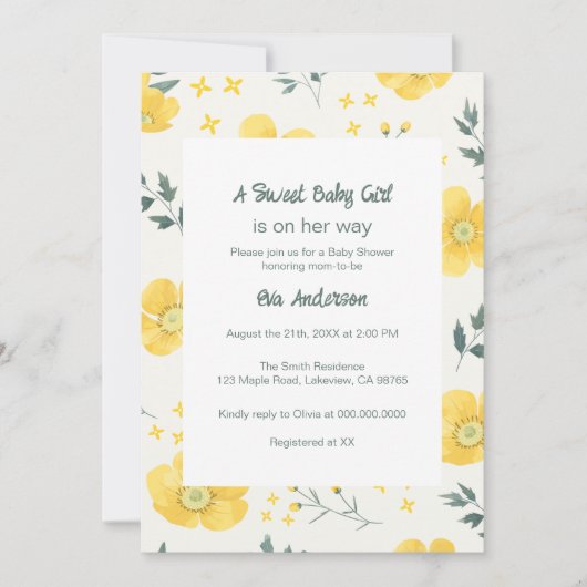 Elégante Fleurs Jaunes Baby shower Invitation (Devant)