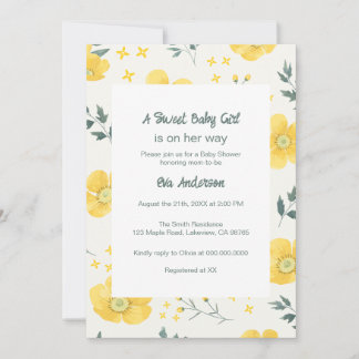 Elégante Fleurs Jaunes Baby shower Invitation