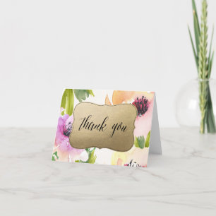 Elégante Fleurs Or   Carte de remerciements