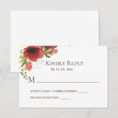 Élégante Fleurs Roses Rouges Verdure Floral RSVP (Devant / Derrière)