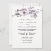 Elégante Fleurs violettes Blanc Mariage Invitation (Devant)